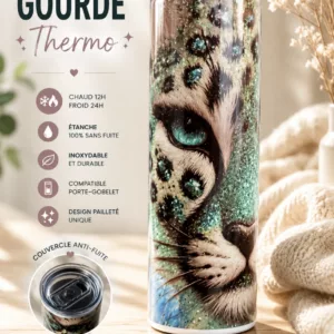 Gourde thermo motif tigre pailleté