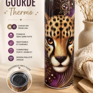 Gourde thermo motif léopard pailleté